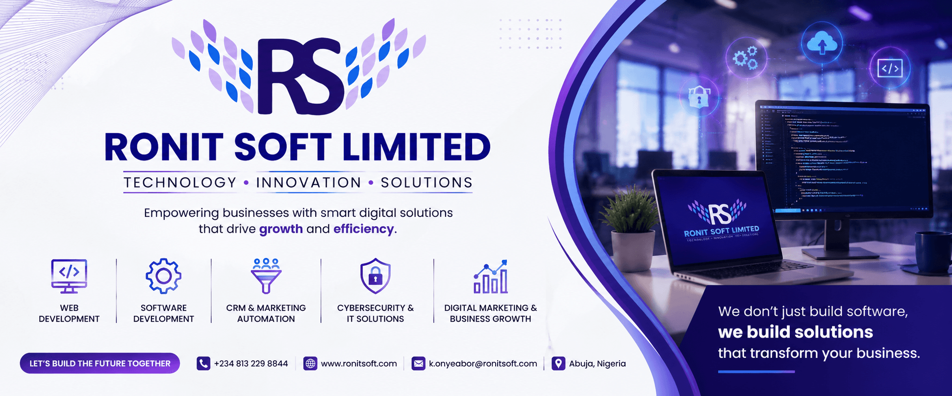 Ronit Soft Limited brand banner showing technology, innovation, and solutions